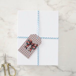  Christmas Red Plaid Bow Gift Tags