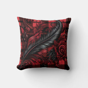 christmas red plaid elegant floral cushion
