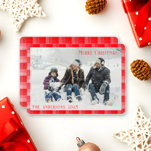 Christmas Red Plaid Holiday Diagonal Stripes Card