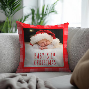 Christmas Red Plaid Holiday Diagonal Stripes Cushion