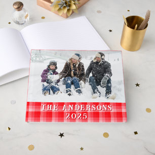 Christmas Red Plaid Holiday Diagonal Stripes Guest Book