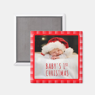 Christmas Red Plaid Holiday Diagonal Stripes Magnet