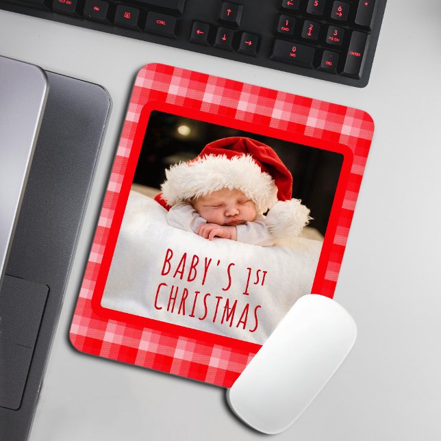 Christmas Red Plaid Holiday Diagonal Stripes Mouse Mat (Creator Uploaded)