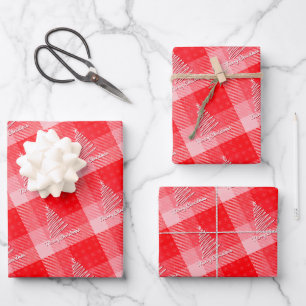 Christmas Red Plaid Holiday Diagonal Stripes Wrapping Paper Sheet