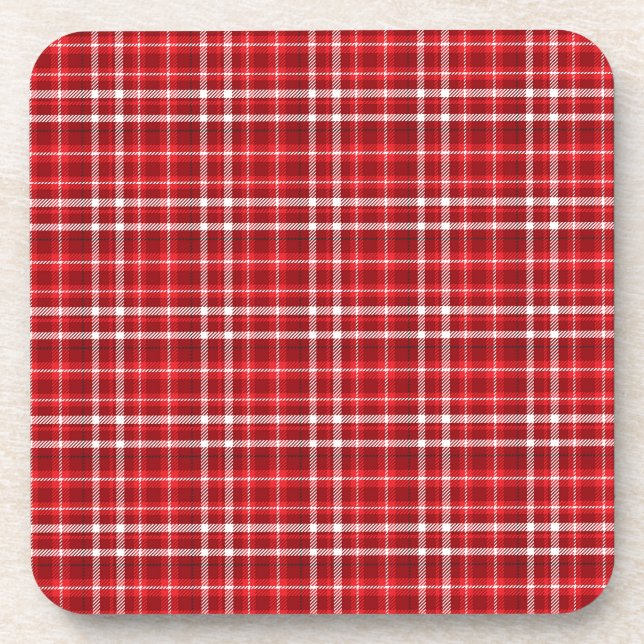 Christmas Red Plaid Pattern Design-62667 Coaster (Front)