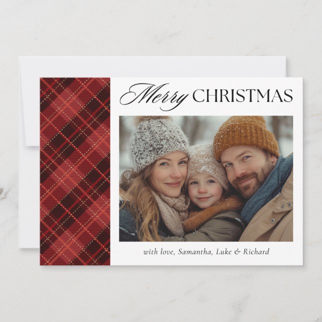 Christmas Red Plaid  Photo Holiday Card (Front)