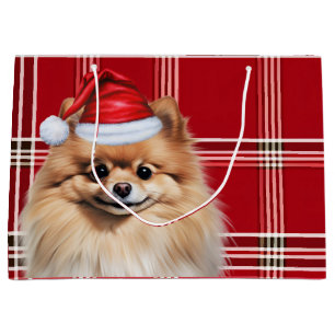 Christmas Red Plaid Pomeranian Dog Lover Large Gift Bag