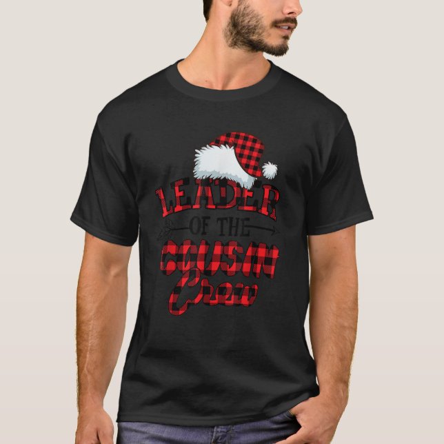 Christmas Red Plaid Santa Hat Leader of the cousin T-Shirt (Front)