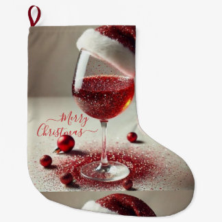 Christmas Red Plaid Wine Glass with Santa Large Christmas Stocking