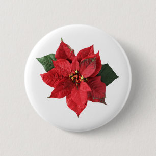 Christmas Red Poinsettia 6 Cm Round Badge