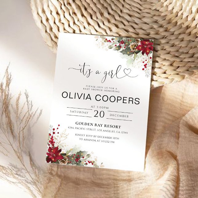 Christmas Red Poinsettia Baby Shower Invitation (Creator Uploaded)