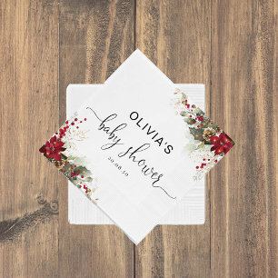 Christmas Red Poinsettia Baby Shower Paper Napkins