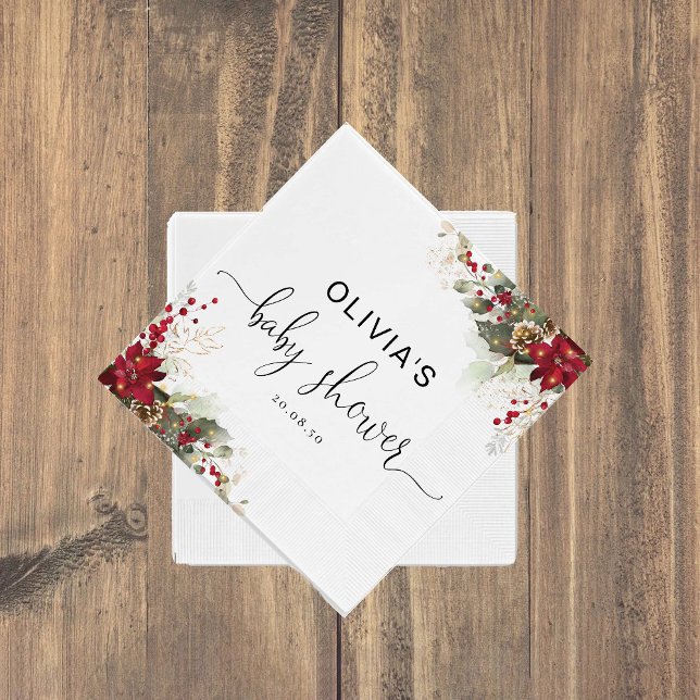 Christmas Red Poinsettia Baby Shower Paper Napkins (Creator Uploaded)