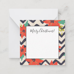 Christmas Red Poinsettia Black & White Chevron Card