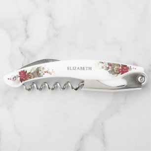 Christmas Red Poinsettia Bridal Shower Corkscrew
