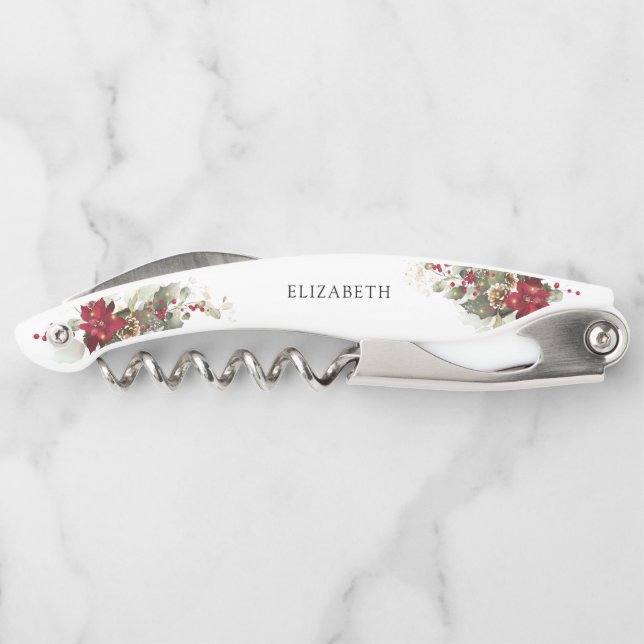 Christmas Red Poinsettia Bridal Shower Corkscrew (Back)