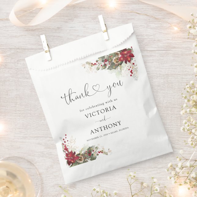 Christmas Red Poinsettia Bridal Shower Favour Bag (Clipped)