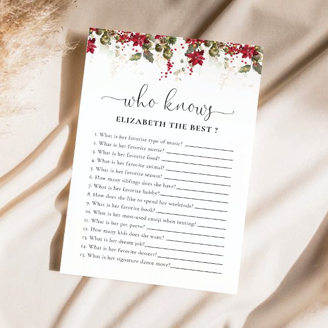 Christmas Red Poinsettia Bridal Shower Game (Creator Uploaded)