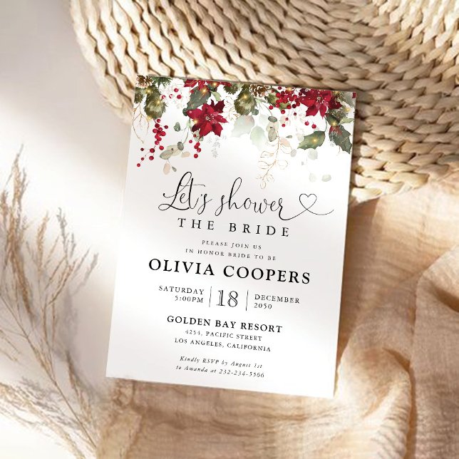 Christmas Red Poinsettia Bridal Shower Invitation (Creator Uploaded)
