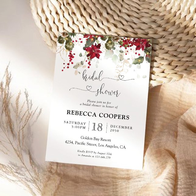 Christmas Red Poinsettia Bridal Shower Invitation (Creator Uploaded)