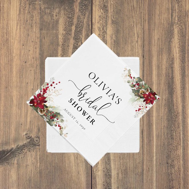 Christmas Red Poinsettia Bridal Shower Napkin (Creator Uploaded)