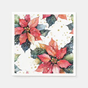 Christmas Red Poinsettia Festive Glitter Holiday Napkin