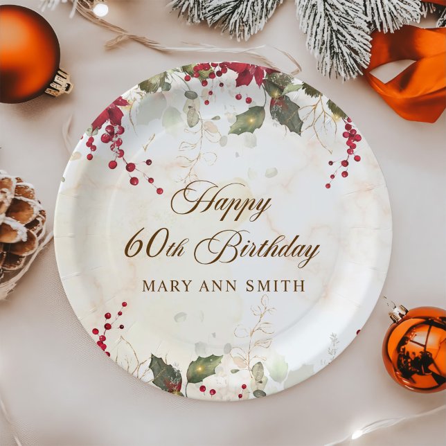 Christmas Red Poinsettia Floral Birthday Party Paper Plate (Creator Uploaded)