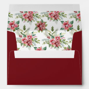 Christmas Red Poinsettia Floral Holiday Elegant Envelope