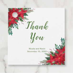 Christmas Red Poinsettia Flowers Wedding Favour Tags