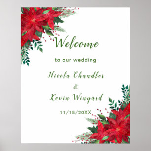 Christmas Red Poinsettia Flowers Wedding Poster