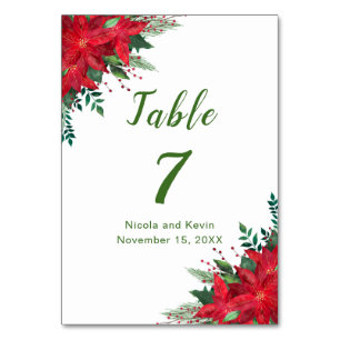 Christmas Red Poinsettia Flowers Wedding Table Number