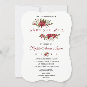 Christmas Red Poinsettia Frame Baby Shower Invitation