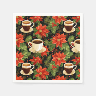 Christmas Red Poinsettia Hot Chocolate Black Green Napkin