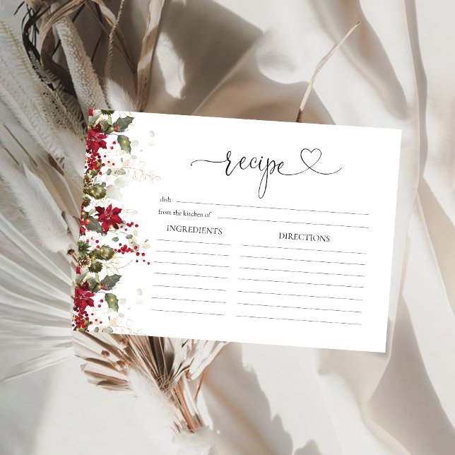 Christmas Red Poinsettia Large Recipe Card (Creator Uploaded)