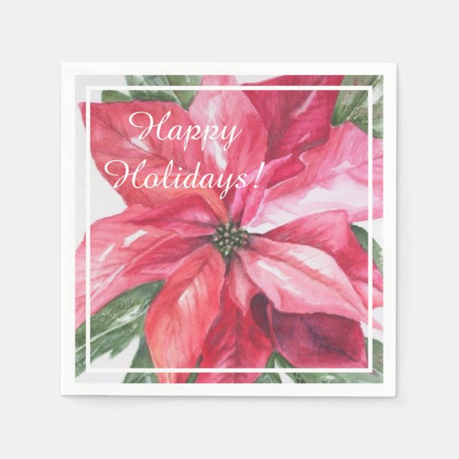 Christmas Red Poinsettia Party Napkin (Front)