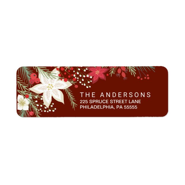 Christmas Red Poinsettia & Pine Return Address (Front)