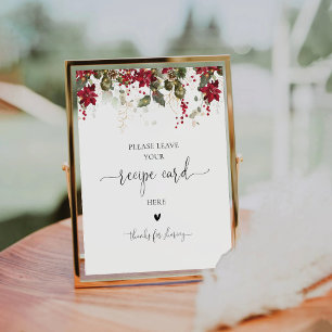 Christmas Red Poinsettia Recipe Card Sign