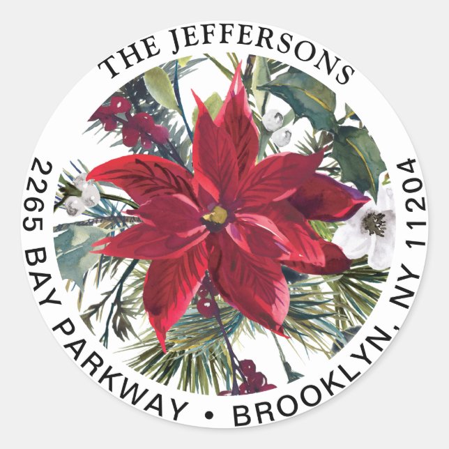 Christmas Red Poinsettia  Return Address Label (Front)