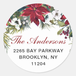 Christmas Red Poinsettia Return Address LABEL