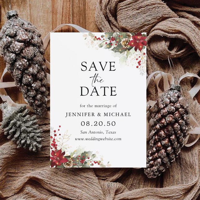 Christmas Red Poinsettia Save The Date Card (Creator Uploaded)