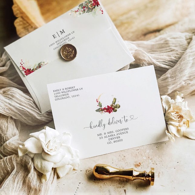 Christmas Red Poinsettia Wedding Ceremony Envelope (Creator Uploaded)