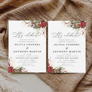 Christmas Red Poinsettia Wedding Ceremony Invitation
