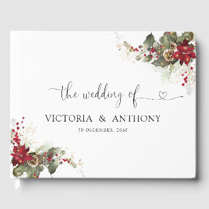 Christmas Red Poinsettia Wedding Guest Book