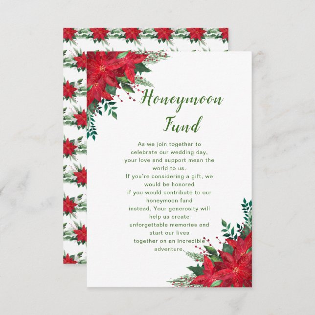 Christmas Red Poinsettia Wedding Honeymoon Fund Enclosure Card (Front/Back)