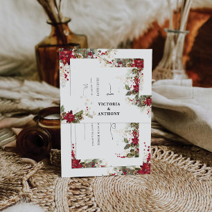 Christmas Red Poinsettia Wedding Invitation Belly Band