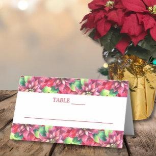 Christmas Red Poinsettia Wedding  Place Card