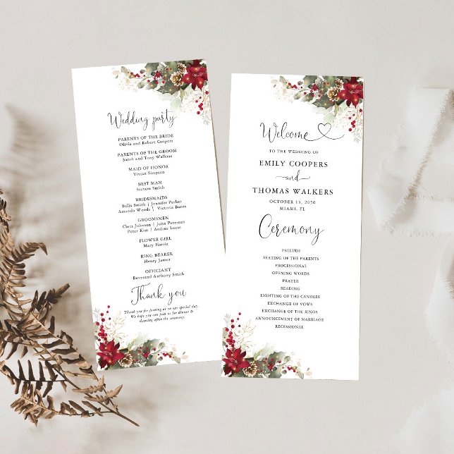 Christmas Red Poinsettia Wedding Program Programme (Creator Uploaded)