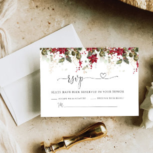 Christmas Red Poinsettia Wedding RSVP Card