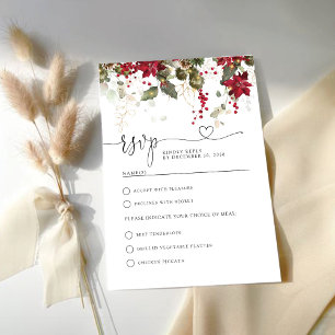 Christmas Red Poinsettia Wedding RSVP Card