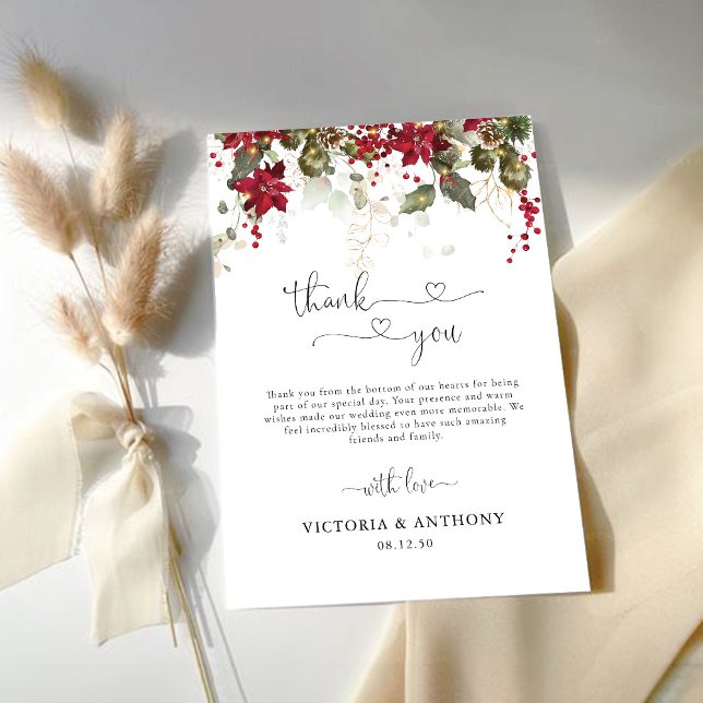 Christmas Red Poinsettia Wedding Thank You Cards (Creator Uploaded)